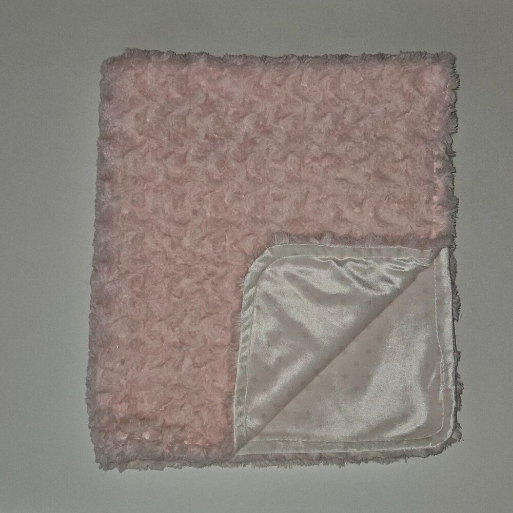 Blankets & Beyond Baby Blanket Pink Rosette Stars White SOFT Fleece Lovey 27x31